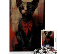 Jigsaw Puzzles 1000 Pieces for Teenagers Sphynx Cat with Bow Tie Educational Toy Birthday Gifts Hands-on Game with Matching Poster And Trivia Sheet Size 38x52cm