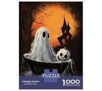 Jigsaw Puzzles 1000 Pieces for Teenagers Spooky Halloween Ghost And Pumpkin Illustration Jigsaws for Adults Fun Games Perfect Decoration Unique Birthday And Gifts 52x38cm/1000pcs