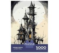 Jigsaw Puzzles 1000 Pieces for Teenagers Spooky Haunted House with Full Moon Puzzle for Adults Brain Teaser Game Stress Reliever for Birthday, Chrismas 38x26cm/1000pcs