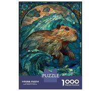 Jigsaw Puzzles 1000 Pieces for Teenagers Stained Glass Capybara Waves Adult Jigsaw Puzzle Fun Games Improve Memory Help The Brain Exercise 52x38cm/1000pcs