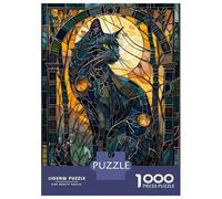 Jigsaw Puzzles 1000 Pieces for Teenagers Stained Glass Cat Jigsaw for Adults Toy Wall Decor Precision Cutting Stress Reduction Gifts 70x50cm/1000pcs