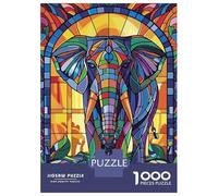 Jigsaw Puzzles 1000 Pieces for Teenagers Stained Glass Elephant Art Puzzle for Adults Family Game Staycation Kill Time Stress Reduction Gifts 52x38cm/1000pcs