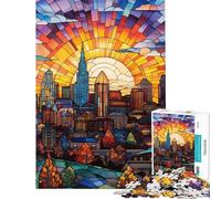 Jigsaw Puzzles 1000 Pieces for Teenagers Stained Glass Kansas City Puzzle for Adults Brain Teaser Game Birthday Present Stress Reduction Gifts (Size 38x26cm)