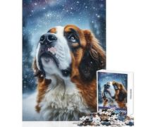 Jigsaw Puzzles 1000 Pieces for Teenagers Starry Saint Bernard Gaze Hands-on Game Birthday Present Toy Wall Decor Difficult And Challenge (38x52cm)