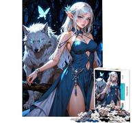 Jigsaw Puzzles 1000 Pieces for Teenagers Stunning Elf with Her Wolf Jigsaw 1000 Pieces Home Decoration Toys Wall Decoration Deal As Gifts for The Whole Family (38x52cm)