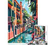 Jigsaw Puzzles 1000 Pieces for Teenagers Sunny Summer in Venice Minimalist Art Illustration Joyful Shared Home Pastime Fun Thoughtful Selection (50x75cm)