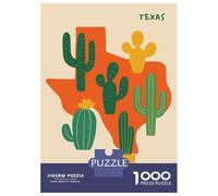 Jigsaw Puzzles 1000 Pieces for Teenagers Texas Map with Cacti Illustration Puzzle for Adults Family Game Staycation Kill Time Stress Reduction Gifts 70x50cm/1000pcs