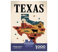 Jigsaw Puzzles 1000 Pieces for Teenagers Texas The Lone Star State Illustration Jigsaw Puzzle Fun Games For Family Fun Deal As Gifts for The Whole Family 38x26cm/1000pcs