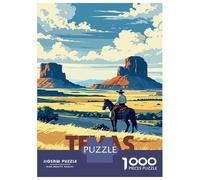 Jigsaw Puzzles 1000 Pieces for Teenagers Texas USA Cowboy Landscape Illustration Puzzles for Adults Relaxing Games Stress Reliever Help The Brain Exercise 70x50cm/1000pcs