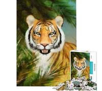 Jigsaw Puzzles 1000 Pieces for Teenagers Tiger Laying in Jungle Puzzle for Adults Relaxing Games Home Decoration Stress Reduction Gifts (Size 38x26cm)