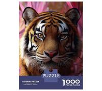 Jigsaw Puzzles 1000 Pieces for Teenagers Tiger Portrait with Pink Foliage Puzzles for Adults Relaxing Games Stress Reliever Help The Brain Exercise 38x26cm/1000pcs