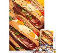 Jigsaw Puzzles 1000 Pieces for Teenagers Two Delicious Sandwiches on Wooden Board Joyful Shared Home Pastime Fun Thoughtful Selection (38x26cm)