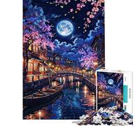 Jigsaw Puzzles 1000 Pieces for Teenagers Venice Canal Night Scene with Moon Jigsaw Puzzle Brain Teaser Game Precision Cutting for Birthday, Chrismas (Size 38x26cm)