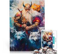 Jigsaw Puzzles 1000 Pieces for teenagers Viking Nordic Warrior God Odin with Wolves Lustige Spiele Eltern-Kind-Interaktion38x26cm