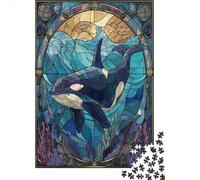 Jigsaw Puzzles 1000 Pieces for Teenagers Whale Stained Glass Artwork-1 Jigsaw for Adults Relaxing Games Improve Memory Stress Reduction Gifts 70x50cm/1000pcs