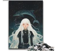 Jigsaw Puzzles 1000 Pieces for Teenagers White-Haired Girl with Dolphin Constellation Educational Games Family Activities Gift For Birthdays (size 38x52cm)