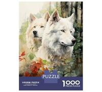 Jigsaw Puzzles 1000 Pieces for Teenagers White Wolves in Autumn Forest Puzzle for Adults Fun Games Enhance Memory Unique Birthday And Gifts 52x38cm/1000pcs