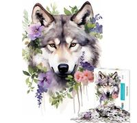 Jigsaw Puzzles 1000 Pieces for Teenagers Wolf Floral Watercolor Educational Games Challenging Game Toys Gifts For Birthdays Presents for Women (Size 38x26cm)