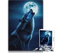 Jigsaw Puzzles 1000 Pieces for Teenagers Wolf Howling At The Moon Perfect for Relaxing Evenings Tight Fit Precision Cut Play Toy Size 38x52cm
