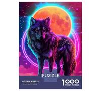 Jigsaw Puzzles 1000 Pieces for Teenagers Wolf Moon Neon Art Print Jigsaw Puzzle Relaxing Games Analysis And Logic Stress Reduction Gifts 70x50cm/1000pcs