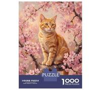 Jigsaw Puzzles 1000 Pieces Ginger Cat in Cherry Blossom Jigsaws for Adults Hands-on Game Stress Reliever Unique Birthday And Xmas Gifts 52x38cm/1000pcs