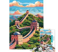 Jigsaw Puzzles 1000 Pieces Great Wall of China Illustration Hands-on Game Learning Educational Toys Secret Santa Gifts Perfect Decoration (Size 38x52cm)
