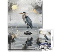 Jigsaw Puzzles 1000 Pieces Heron in Watercolour Relaxing Solo Quiet Time Superior Accurate Cutting Play Toy Size 38x26cm