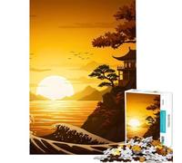 Jigsaw Puzzles 1000 Pieces Japanese Temple Sunset Ocean Waves Family Games for Educational Game Challenge Toy Gifts For Birthdays Analysis And Logic (Size 38x52cm)