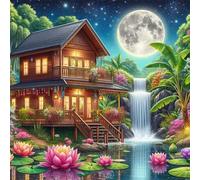 Jigsaw Puzzles 1000 Pieces, Jigsaws Tropical Building Pond 1000 Piece jigsaw puzzles for Adults, Challenge High Difficulty Family Puzzle Game 65x65cm/26x26inch