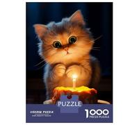 Jigsaw Puzzles 1000 Pieces Kitten Birthday Cake Adult Jigsaw Puzzle Brain Teaser Game Analysis And Logic Christmas Birthday Gifts 52x38cm/1000pcs