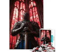 Jigsaw Puzzles 1000 Pieces Knight in Red Stained Glass Family Game Brain Intelligence Challenge Addictive Toys Great Gifts for Games Birthday Present (Size 50x75cm)