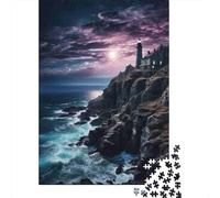 Jigsaw Puzzles 1000 Pieces Lighthouse on Cliff at Night Puzzles 70x50cm/1000pcs Gift For Kids Stress Reliever Family Game DIY Cardboard