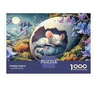 Jigsaw Puzzles 1000 Pieces Mouse Sleeping in A Vibrant, Moonlit Garden Puzzles 52x38cm/1000pcs Gift For Kids Challenging Creative Family Game DIY Cardboard