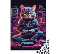 Jigsaw Puzzles 1000 Pieces Neon Cat Gamer Jigsaw 52x38cm/1000pcs Gift For Kids Challenging Creative Educational Games DIY Cardboard