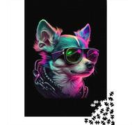 Jigsaw Puzzles 1000 Pieces Neon Dog Portrait Jigsaw 52x38cm/1000pcs Toy for Adults And Kids Challenging Creative Family Game DIY Cardboard