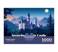 Jigsaw Puzzles 1000 Pieces Neuschwanstein Castle, Germany at Night Puzzles for Adults Relaxing Games Difficult Challenge Fun at Home Activities, 38x26cm/1000pcs