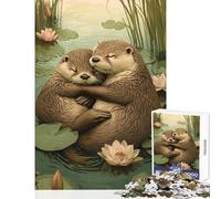 Jigsaw Puzzles 1000 Pieces Otters Embrace in Serenity Educational Game Difficult Hard Toy Wall Decor Improving Love between Couples (50x75cm)