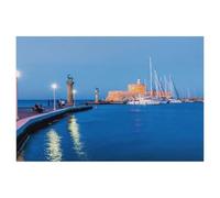 Jigsaw Puzzles 1000 Pieces Paper Assembling Picture，Mandraki Harbor in the City of Rhodes on the Island of Rhodes，Adults Games Educational Toys（38x26cm）-AA70