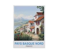 Jigsaw Puzzles 1000 Pieces paper Assembling Picture，Pays Basque Nord Pyrenees Atlantiques Vintage Travel Poster，Adults Games Educational Toys（50x70cm）-AS19