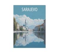 Jigsaw Puzzles 1000 Pieces paper Assembling Picture,Sarajevo Bosnia Lake Vintage Travel Poster,Adults Games Educational Toys(38x26cm)-AM77