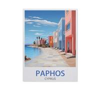 Jigsaw Puzzles 1000 Pieces，Paphos Cyprus Vintage Travel Poster，Paper Children Games Educational Toys38x52cm-BB82