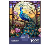 Jigsaw Puzzles 1000 Pieces Peacock Stained Glass Adult Jigsaw Puzzle Brain Teaser Game Analysis And Logic Christmas Birthday Gifts 38x26cm/1000pcs