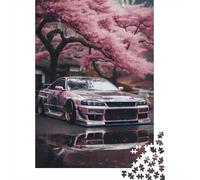 Jigsaw Puzzles 1000 Pieces Pink Car Under Blossoms Jigsaw 38x26cm/1000pcs Toy for Adults And Kids Challenging Creative Educational Games DIY Cardboard