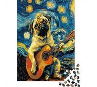 Jigsaw Puzzles 1000 Pieces Pug Playing Guitar Jigsaw 52x38cm/1000pcs Gift For Kids Stress Reliever Family Game DIY Cardboard