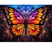 Jigsaw Puzzles 1000 pieces,Puzzles for Adults,Challenging Educational Family Activity Games Home Decoration Puzzle Stained Glass Butterfly,29.5 x 19.7 Inch