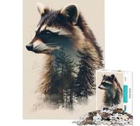 Jigsaw Puzzles 1000 Pieces Raccoon Double Exposure Family Game Brain Intelligence Challenge Addictive Toys Great Gifts for Games Birthday Present (Size 38x26cm)
