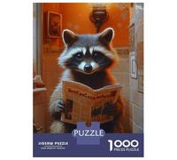 Jigsaw Puzzles 1000 Pieces Raccoon Reading Newspaper Toilet Funny Jigsaws for Adults Hands-on Game Stress Reliever Unique Birthday And Xmas Gifts 52x38cm/1000pcs