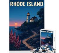 Jigsaw Puzzles 1000 Pieces Rhode Island Lighthouse at Sunset DIY Toys Gifts for Women Men for Educational Game Enhance Love between Couples Size 38x26cm