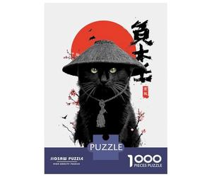 Jigsaw Puzzles 1000 Pieces Samurai Cat with Asian Aesthetics Adult Jigsaw Puzzle Toy Wall Decor Birthday Present Unique Birthday And Xmas Gifts 70x50cm/1000pcs