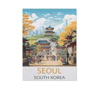 Jigsaw Puzzles 1000 Pieces,Seoul South Korea Vintage Travel Poster,Wood Children Games Educational Toys(75x50cm)-BH40